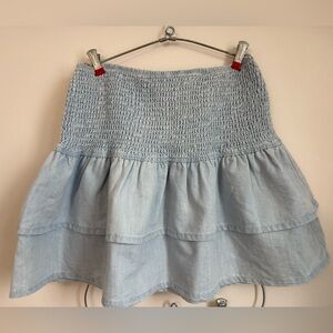 H&M women’s light Blue denim Smocked Tiered Mini Skirt
